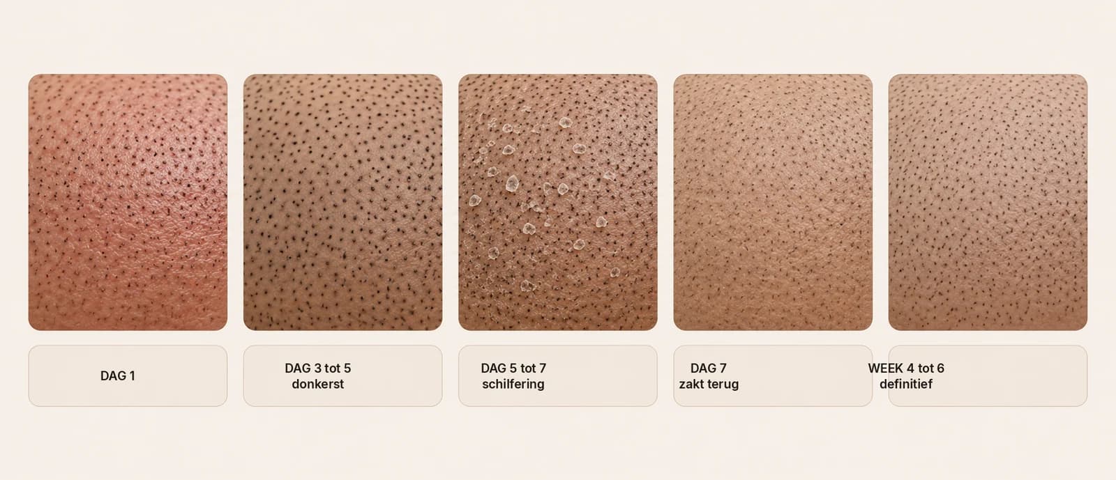 Hoe micro haarpigmentatie er dag voor dag uitziet tijdens de genezing