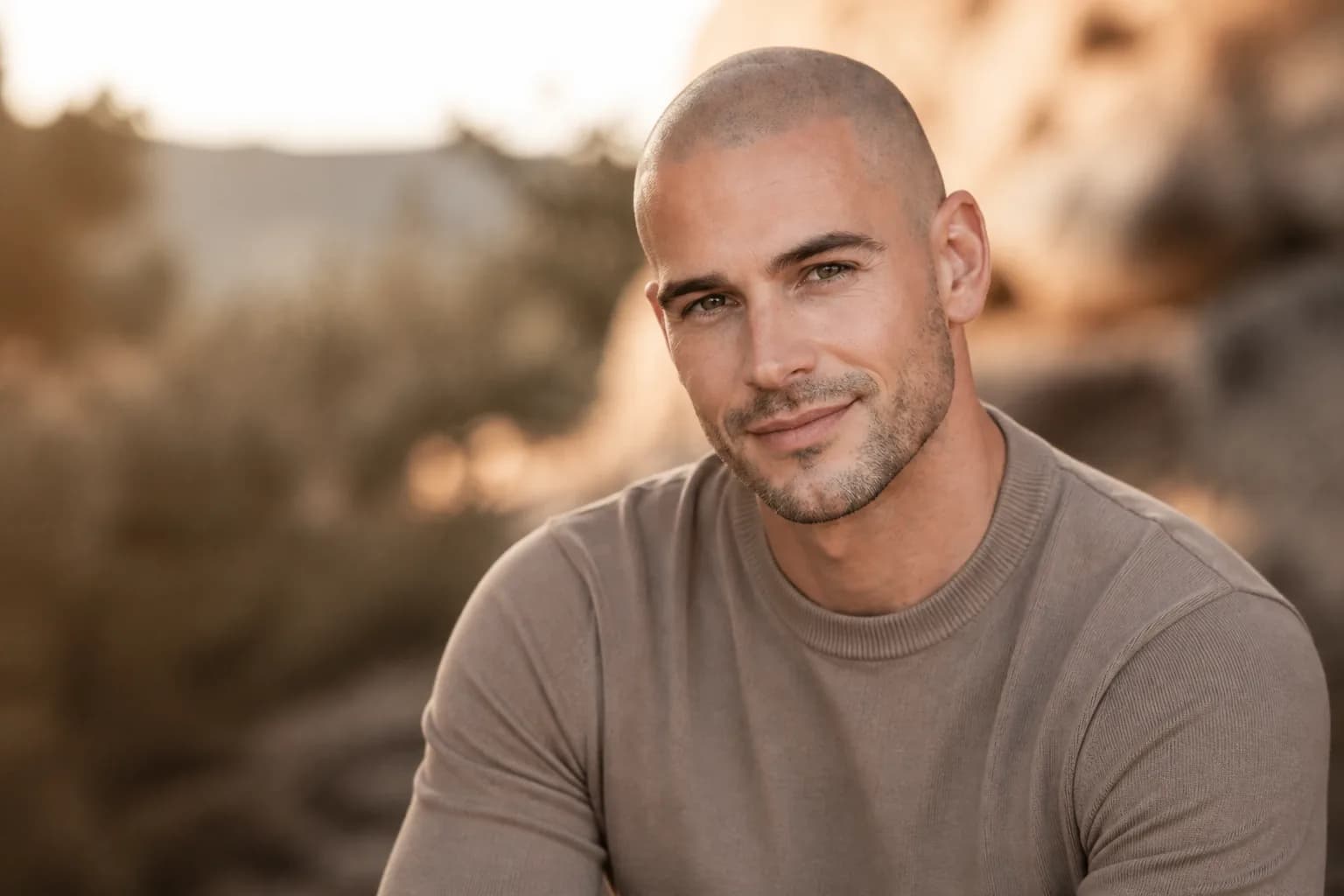 Man smiling after completed scalp micropigmentation at VANC Clinic Belgium