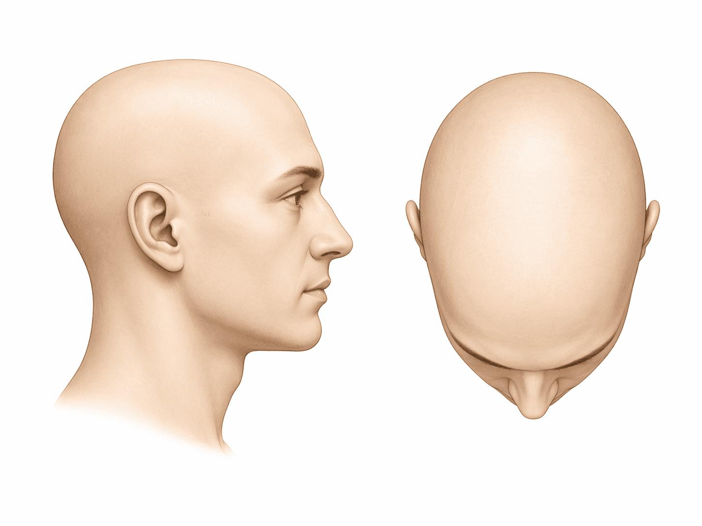 Scalp treatment zones — side profile and top-down views